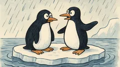 Witz: Zwei Pinguine sitzen auf einer Eisscholle